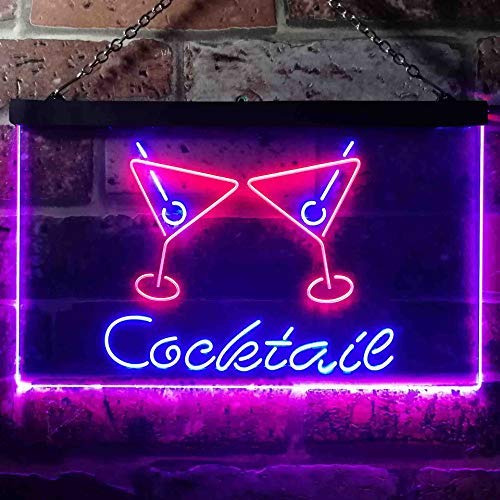 Cocktail Glasses Bar Dual LED Neon Light Sign